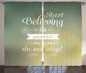 Штора ABAKUHAUS в деревенском стиле с цитатой, желтыми вдохновляющими буквами, присборенная штора из тесьмы для спальни с петлями и крючками, 280 x 225 см, сине-зеленый желтый Abakuhaus