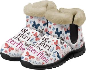 Женские зимние сапоги с принтом собак, милые пушистые ботильоны, теплые противоскользящие снегоступы, размер US 6-12 Pointodoor, Butterflies