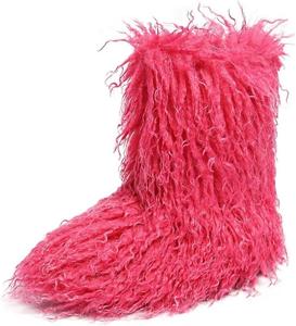 Женские ботинки JOEupin с искусственным мехом, утепленные меховой подкладкой, средней длины, пушистые, на плоской подошве, меховые зимние сапоги, Pink