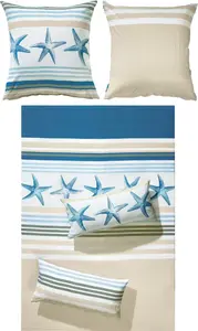 Постельное белье сине-натуральное 1x 200x200 см + 2x 40x80 см REDBEST