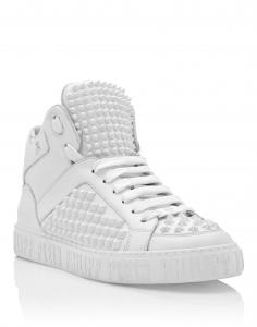 Кеды Mid-Top из кожи Nappa с шипами PHILIPP PLEIN, белый