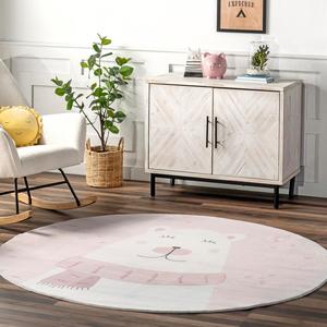 nuLOOM круглый ковер 122 x 122 см машинной стирки, устойчивый к пятнам, с противоскользящей основой, средний ворс для гостиной, спальни и столовой, Jovie pale pink