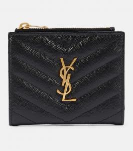 Кожаный кошелек на молнии с монограммой Saint Laurent, черный