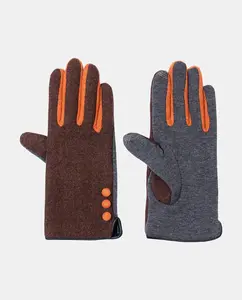 Вязаные шерстяные перчатки с контрастными пуговицами, на подкладке Santacana, оранжевый