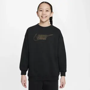 Толстовка Nike Sportswear "CLUB FLEECE BIG KIDS (GIRLS') TOP CREWNECK TOP", черный