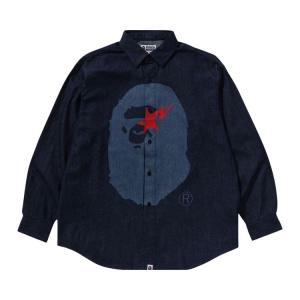 Рубашка BAPE Sta Ape Head Relaxed Fit Denim Long-Sleeve Shirt, Blue/Indigo