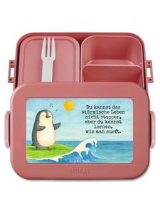 Mr. & Mrs. Panda Дизайн бенто-бокса «Пингвин-серфер» с надписью, пастельно-красный цвет