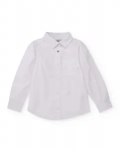 Белая рубашка с длинным рукавом для мальчика с карманом и декоративной пуговицей Tuc tuc, белый