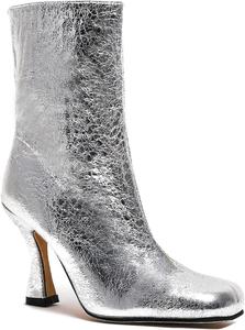 Женские блестящие ботильоны Huixing Art с квадратным носком на высоком каблуке-стилете, без застежки, из ПУ, водонепроницаемые, средней длины, Silver