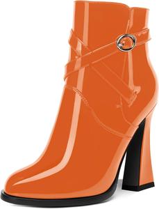 Женские блестящие модные ботильоны с ремешком на щиколотке, лакированные, с круглым носком, на устойчивом высоком каблуке 4 дюйма MOVINSTEPS, Orange
