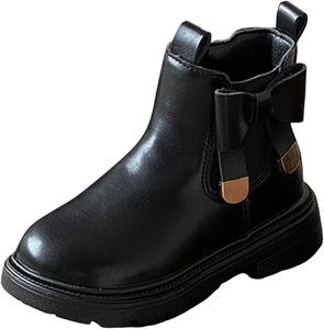 Девчачьи ботинки IWIHMIV на щиколотку, уличные, из искусственной кожи, для ходьбы, удобные, с нескользящей подошвой и боковой молнией, короткие ботильоны, Black