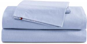Tommy Hilfiger Комплект постельного белья Full (133x190 см), в комплекте простыня, натяжная простыня и наволочки, мягкий хлопковый шамбре, легкий, с глубокими карманами, синий