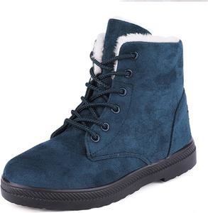 Женские замшевые сапоги Yuizko с шнуровкой и теплой меховой подкладкой, мягкие хлопковые зимние водонепроницаемые плоские ботильоны, на открытом воздухе, противоскользящие, удобные, дышащие, с платформой для щиколотки, Blue