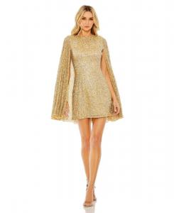 Женское мини-платье с рукавами-накидкой, расшитыми пайетками Mac Duggal, Gold