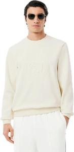 Мужская официальная толстовка LACOSTE с двусторонним круглым вырезом и вышивкой лавровым узором в тон, белый