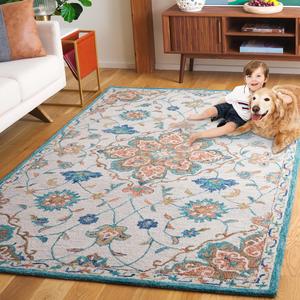 Ковер SAFAVIEH, 244 x 305 см, - коллекция Blossom - большой - бежевый и синий, ручной работы из шерсти, идеально для гостиной, спальни, офиса, столовой (BLM689B)