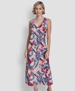 Женское платье без рукавов с V-образным вырезом и принтом DKNY, Urban Bloom