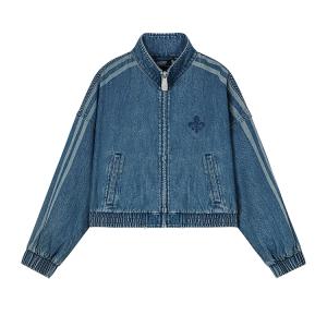 Palladium Короткое пальто женское винтажное индиго с отложным воротником умеренной длины