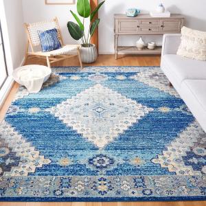 Ковер SAFAVIEH, 275 x 366 см, Madison Collection Navy Cream MAD615N Diamond Medallion Distressed Non-Shedding для гостиной, спальни, столовой, домашнего офиса