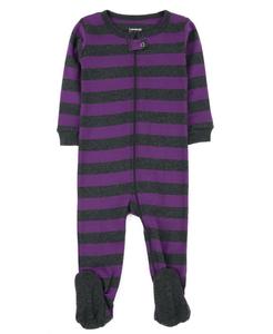 Детская хлопковая полосатая праздничная пижама с закрытыми ножками Leveret, Purple & dark gray