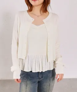 Комплект из вязаного кардигана с оборками и бретелями Archives, цвет Ivory