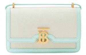 Burberry Сумка через плечо из холста с кожаными деталями, мини-кроссбоди женская natural/cool mint