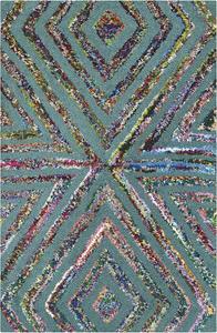 Ковер SAFAVIEH, 61 x 92 см, Nantucket Collection, Blue, ручной работы, бохо абстрактный, хлопок и шерсть, идеален для помещений с высокой проходимостью: прихожая, гостиная, спальня (NAN607A)