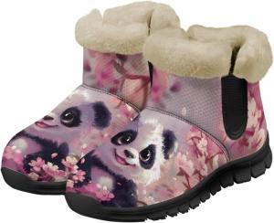 Мультяшные зимние ботинки для женщин, утепленные домашние сапожки на меху, ботильоны с искусственным мехом, теплые зимние ботинки Chririnla, Cherry Blossom Panda