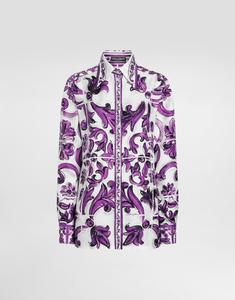 Рубашка из шелкового твила с принтом в стиле майолика Dolce & Gabbana, мультиколор