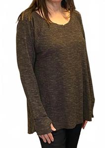 Коричневый топ с длинными рукавами асимметричного кроя Ariella