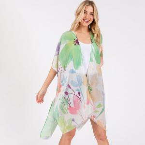 Акварельный цветочный расписной кимоно пончо TRUEDAMES, зеленый