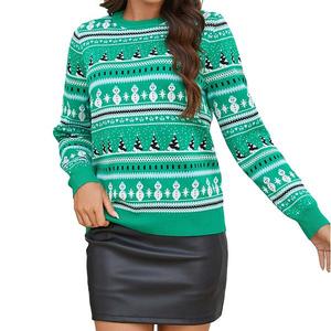 Женский свитер с рождественским принтом в виде снежинок и снеговиков Seoria, Green