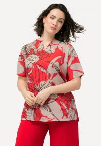 Футболка с принтом FLOWER SILHOUETTE SHORT SLEEVE SPLIT NECK  Ulla Popken, коралл