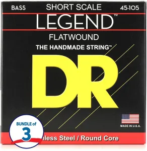 D.R Strings Струнный комплект DR Strings Legend Polished Flatwound для бас-гитары из нержавеющей стали (3 шт.) - .045-.105 среднего натяжения, короткая дека