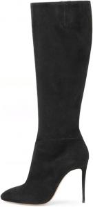 Женские западные высокие сапоги FSJ до колена с острым носком, высокой шпилькой и широким голенищем, кожаные, для верховой езды, размеры 4-15 US, Black Suede