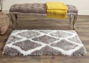 Ковер SAFAVIEH, 69 x 122 см, Barcelona Shag Collection Silver / Ivory BSG319B ручной работы с решетчатым узором
