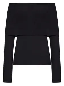 Свитер в рубчик с вырезом-лодочкой Roberto Collina, черный