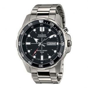 Часы CASIO Stainless Steel Strap Unisex Mens Black Analog, черный
