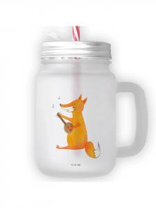 Стакан для питья Mason Jar с изображением лисы и гитары (не скажешь!), прозрачный Mr. & Mrs. Panda