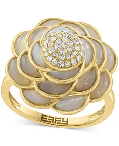 Кольцо Effy с цветком, перламутром и бриллиантами (1/5 карата), из 14-каратного золота Effy Collection, gold