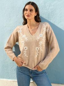 Свитер с цветочной вышивкой и v-образным вырезом Yumi