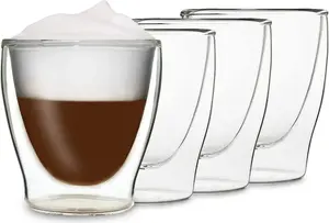 Набор стеклянных стаканов для латте макиато DUOS 4x200 мл, двойные стенки, термостойкие, для кофе и чая