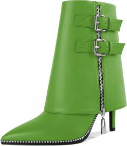 Женские сапоги Mettesally с отворотом, широкие, средней длины до икры, на высоком каблуке-кубике, расшитые бусинами, с молнией, с заостренным носком, женские ботильоны