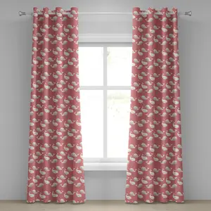 Штора на люверсах ABAKUHAUS с изображением кита, милые китята со звездами на розовом фоне - милый рисунок морской жизни для детей, декоративные двухпанельные шторы, 280 см x 225 см, цвет: белый коралл и бирюза Abakuhaus