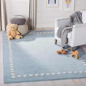 Ковер SAFAVIEH, 92 x 153 см, Kids Collection, Blue & Ivory, с ручной работой в горошек из шерсти, идеален для помещений с высокой проходимостью: прихожая, гостиная, спальня (SFK802M)