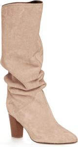 Женские свободные высокие сапоги Coutgo до колена с широким голенищем, каблук-лодочка, заостренный носок, модель без застежки, зимняя обувь, Z-Nude