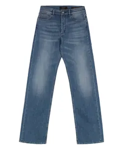 Прямые джинсы с кожаным логотипом Moorer, синий