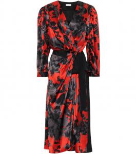 Платье-халат из шелка и атласа с цветочным принтом Dries Van Noten, красный