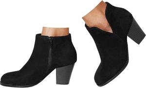 Женские ботильоны на низком широком каблуке, удобные, с заостренным носком, боковым вырезом, стильные короткие ботинки, с классическим каблуком, для повседневной носки, легкие для надевания, в западном стиле, из замши, с молнией Generic, Black