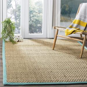 Ковер SAFAVIEH, 275 x 366 см, - коллекция Natural Fiber - большой - Natural & Teal, Seagrass, узор Basketweave с бордюром (NF114R)